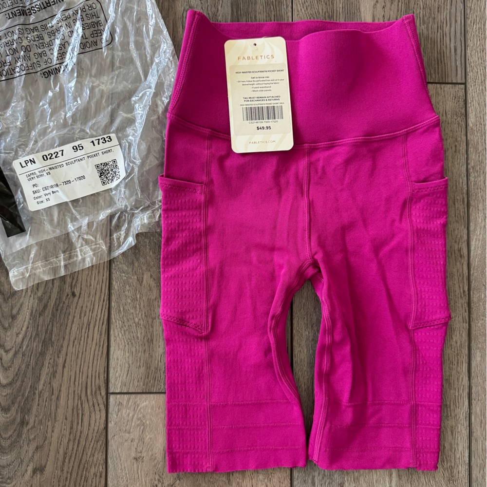 Fabletics High-Waisted SculptKnit Pocket Shorts, Very Berry - Picture 9 of 13